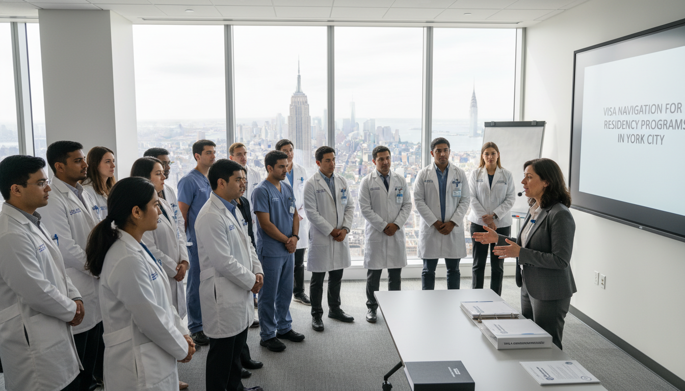 International residents at New York City hospital orientation - NYC residency programs for Visa Navigation for Residency for