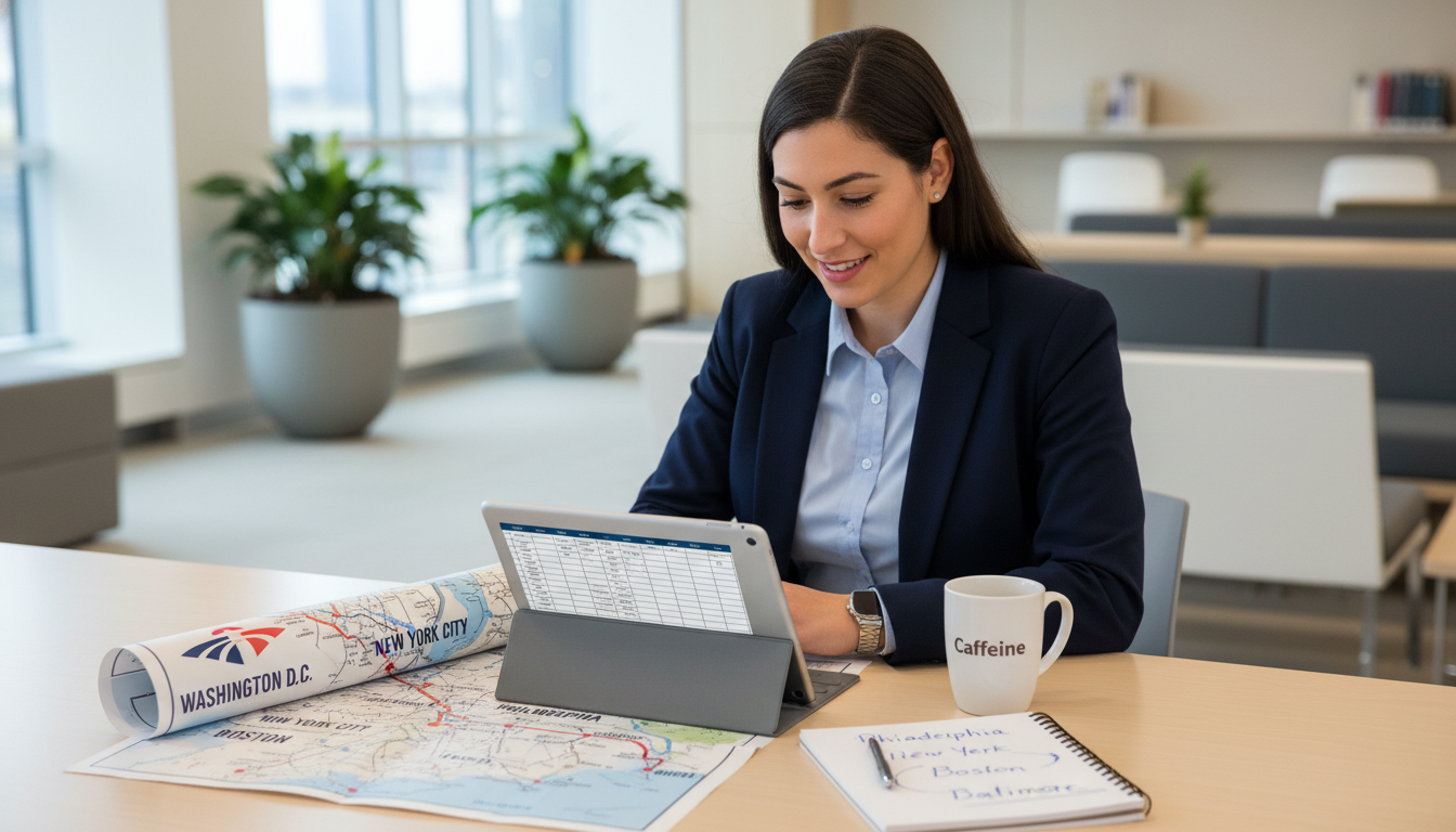 Medical resident reviewing interview schedule and travel options along the East Coast Medical resident reviewing interview schedule and travel options along the East Coast - northeast residency programs for Geog
