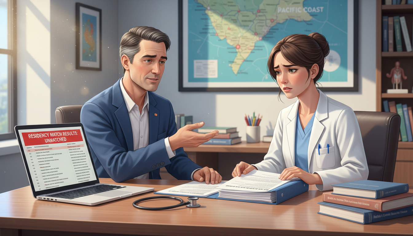 Advisor and unmatched medical graduate reviewing residency application Advisor and unmatched medical graduate reviewing residency application - west coast residency for Failed Match Recovery for R
