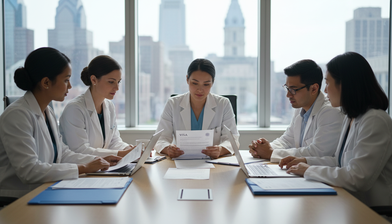Medical residents in Philadelphia discussing visa and training options Medical residents in Philadelphia discussing visa and training options - Philadelphia residency for Visa Navigation for Resid
