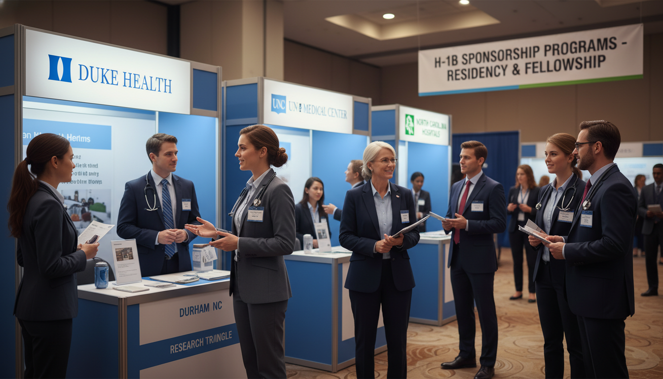 Medical residents networking at a career event in Durham, North Carolina Medical residents networking at a career event in Durham, North Carolina - North Carolina residency for H-1B Sponsorship Prog