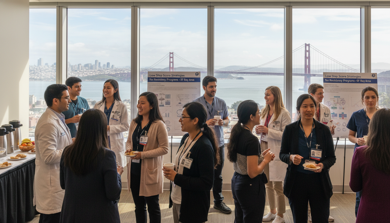 Medical resident networking at a Bay Area hospital event - Bay Area residency for Low Step Score Strategies for Residency Pro