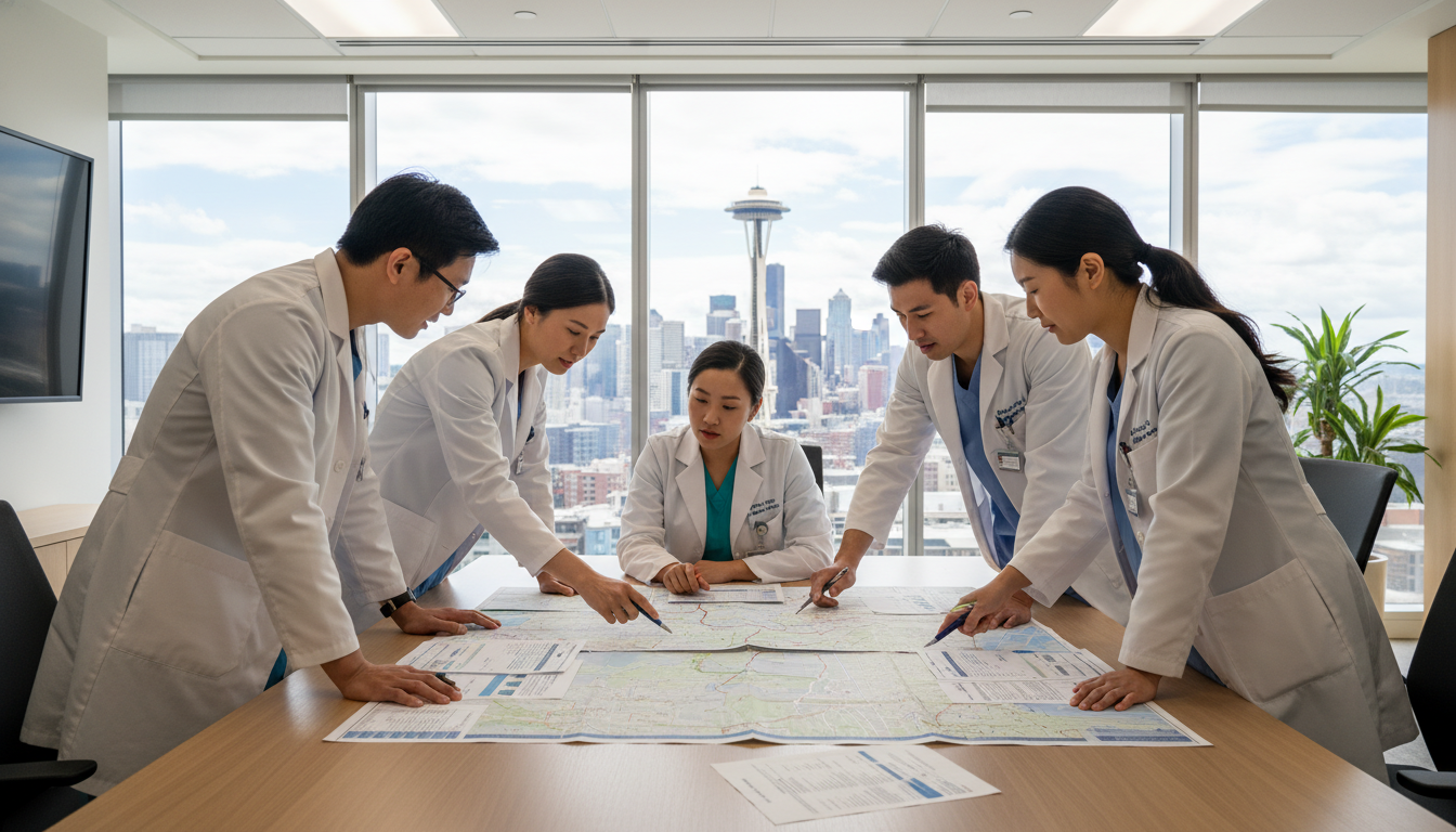 Medical residents in Seattle hospital discussing training options Medical residents in Seattle hospital discussing training options - Seattle residency programs for Geographic Flexibility for