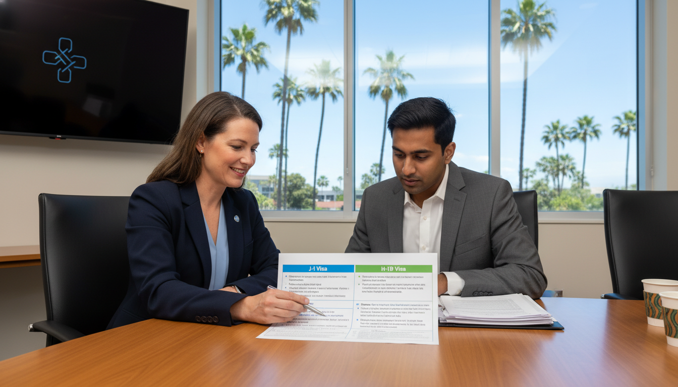 Comparison chart of J-1 vs H-1B residency visa options for IMGs Comparison chart of J-1 vs H-1B residency visa options for IMGs - Southern California residency for Visa Navigation for Resid