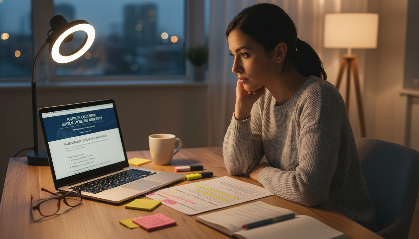 IMG reviewing Southern California residency program visa policies on a laptop IMG reviewing Southern California residency program visa policies on a laptop - Southern California residency for Visa Naviga