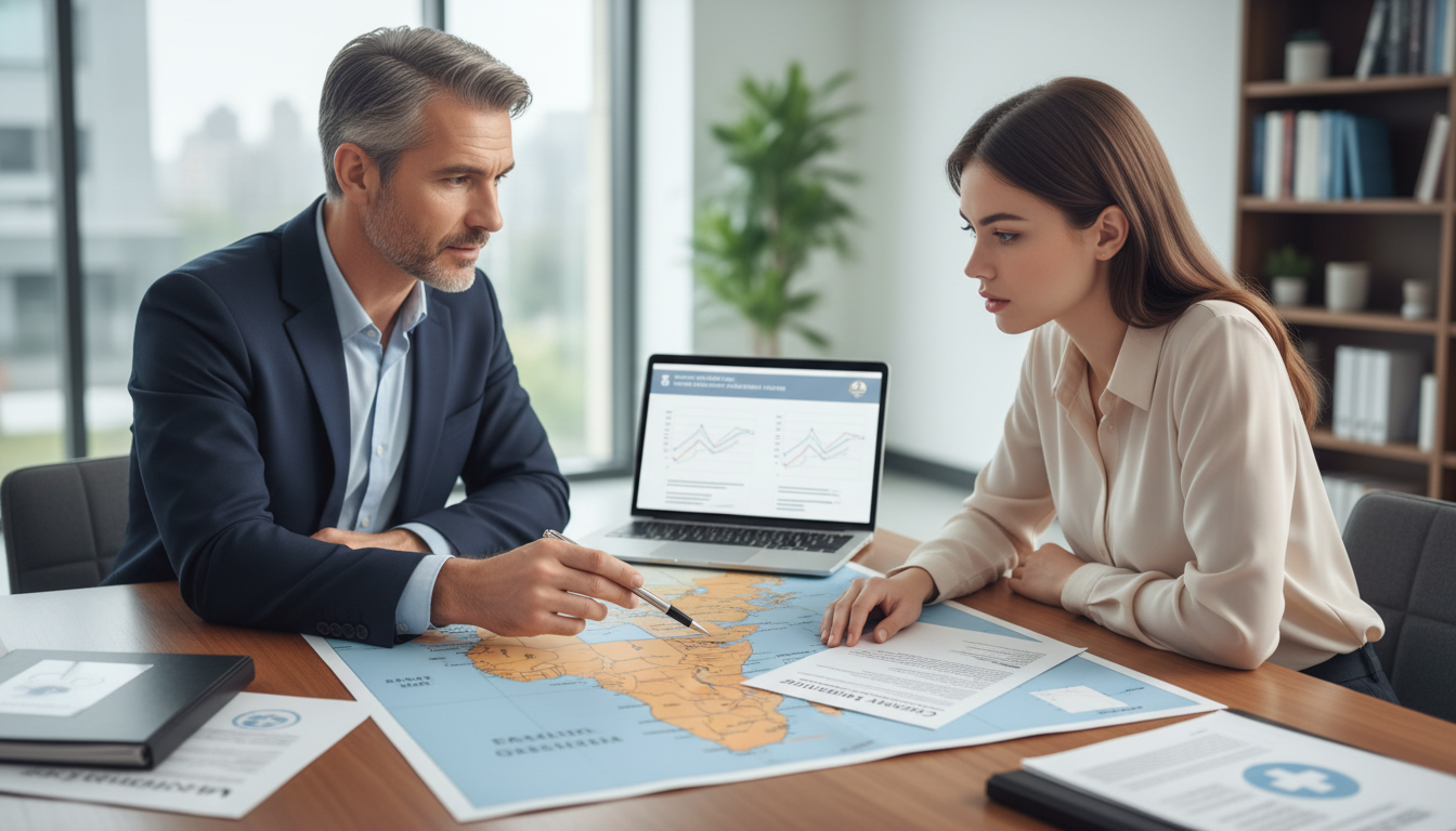 Advisor and unmatched residency applicant planning a recovery strategy with a map of Sun Belt states Advisor and unmatched residency applicant planning a recovery strategy with a map of Sun Belt states - sun belt residency for