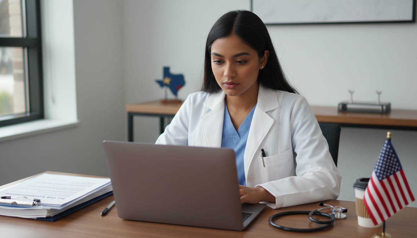 Resident reviewing H-1B visa paperwork Resident reviewing H-1B visa paperwork - Texas residency programs for H-1B Sponsorship Programs for Residency Programs in Tex