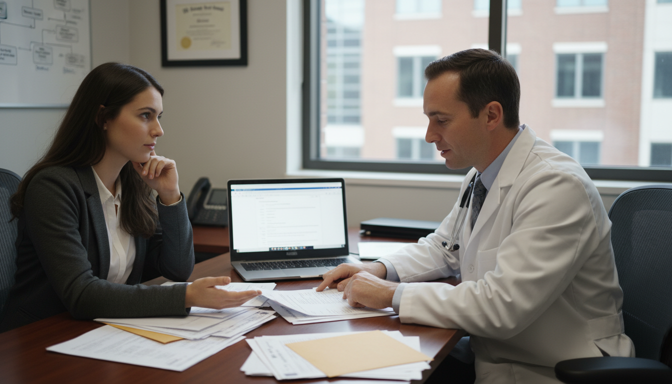 Medical graduate reviewing residency application with advisor Medical graduate reviewing residency application with advisor - VA residency programs for Failed Match Recovery for Residency