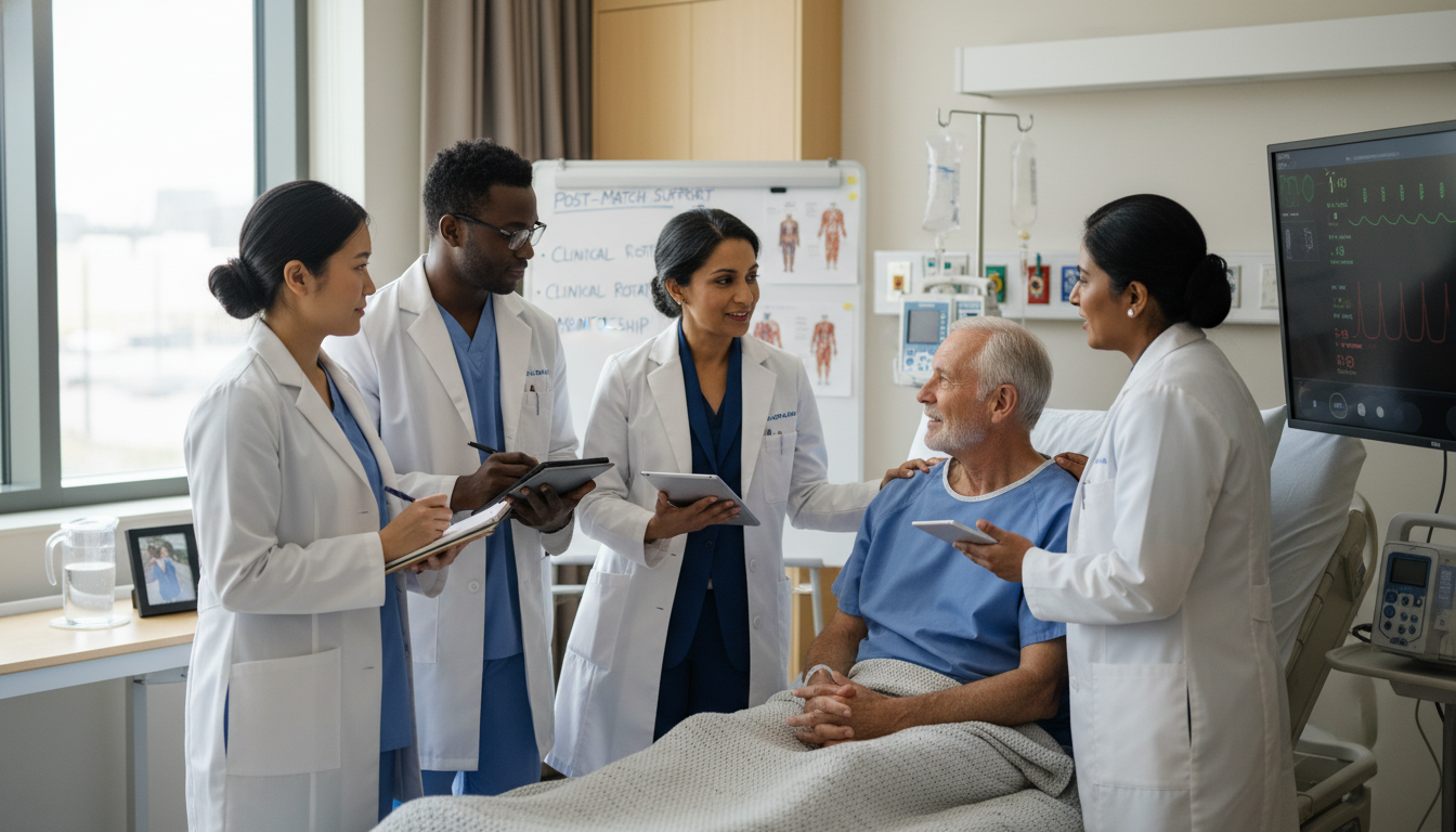 Medical trainees on clinical rounds in a VA hospital ward Medical trainees on clinical rounds in a VA hospital ward - VA residency programs for Failed Match Recovery for Residency Pro