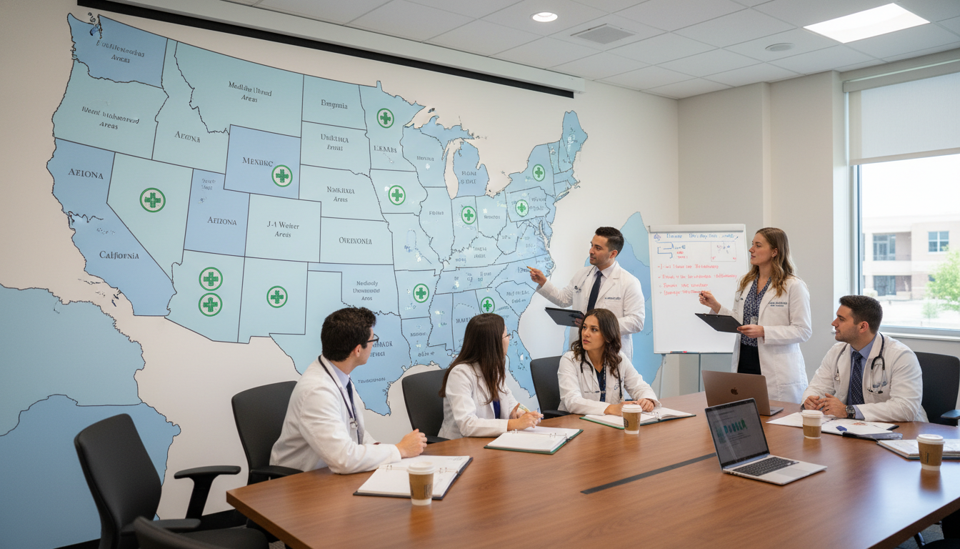 Map of US-Mexico border region highlighting underserved counties and family medicine clinics Map of US-Mexico border region highlighting underserved counties and family medicine clinics - family medicine residency for