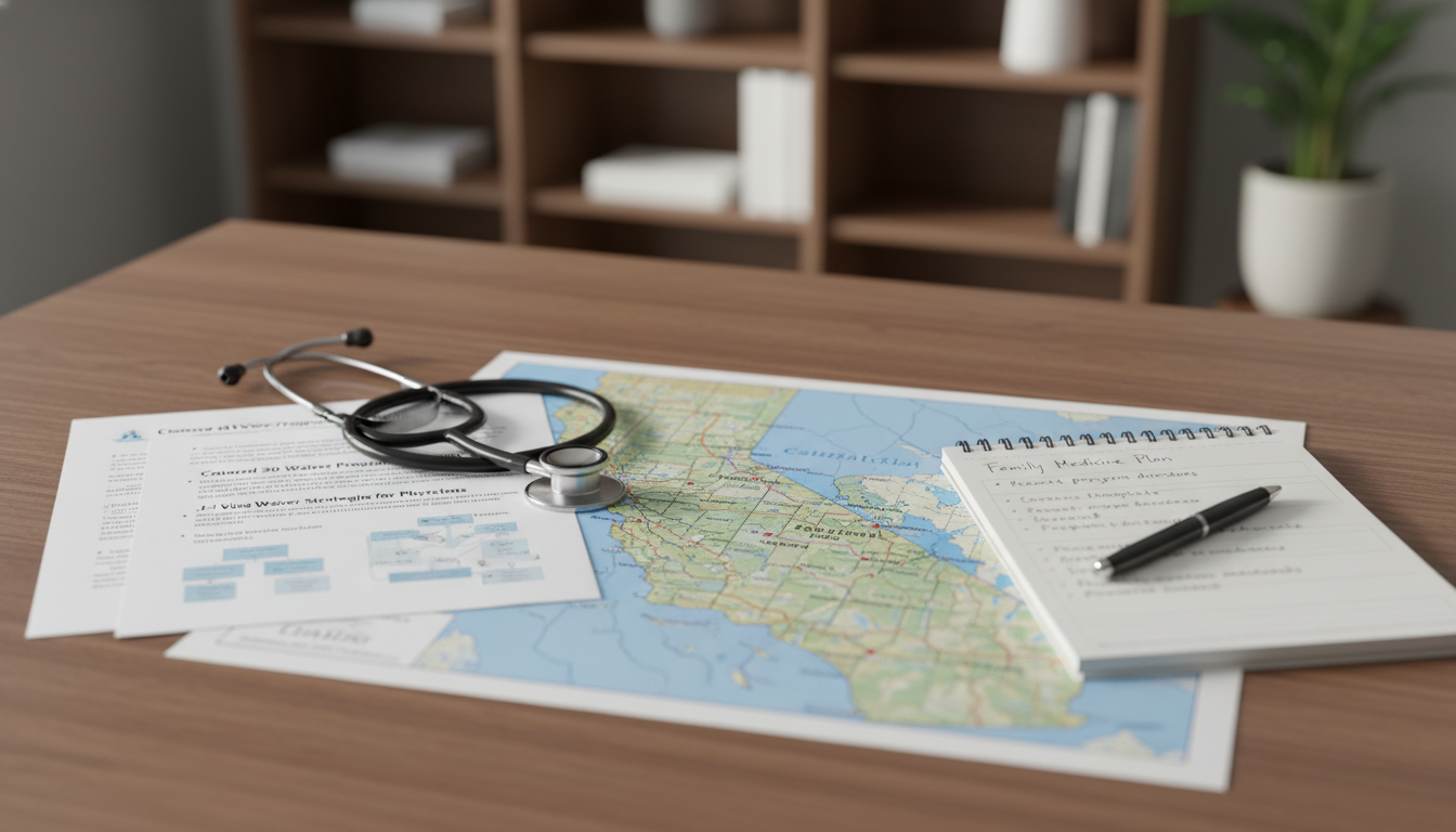 Map and documents outlining J-1 waiver and Conrad 30 strategy for a family medicine resident - family medicine residency for