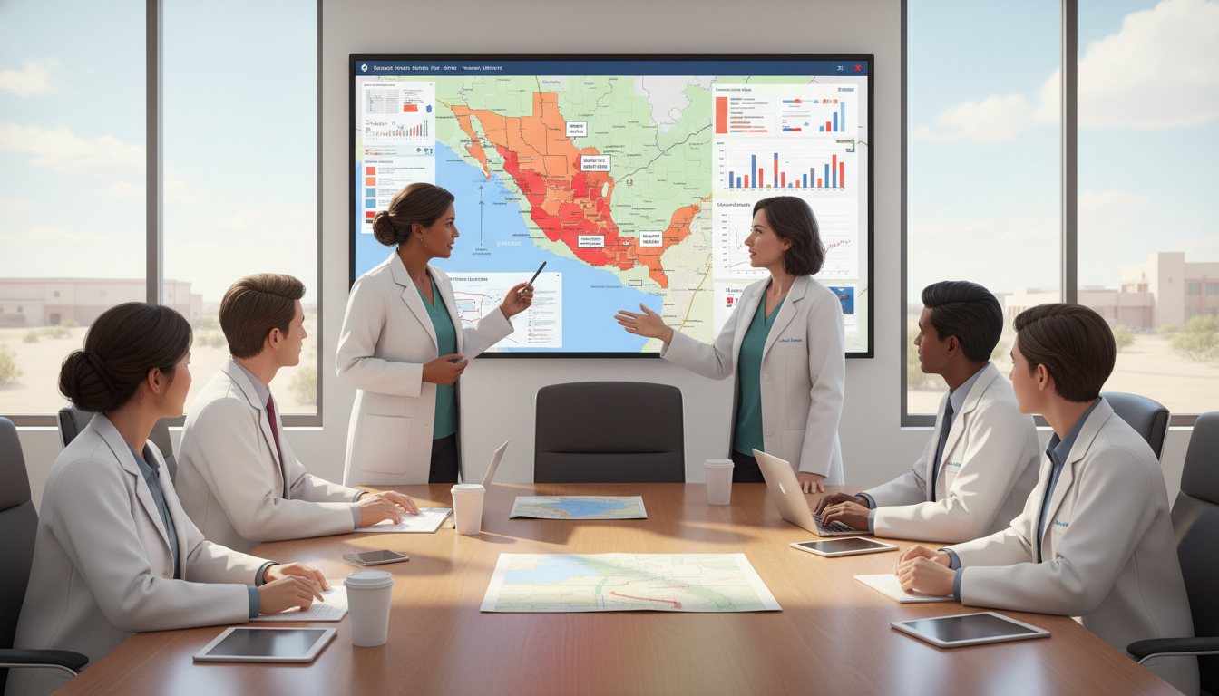 Medical team meeting in a Texas border hospital discussing community health needs Medical team meeting in a Texas border hospital discussing community health needs - internal medicine residency for Internal