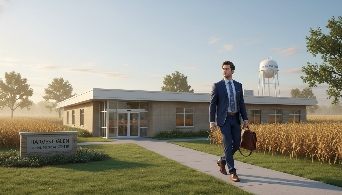 Rural Midwest hospital with psychiatrist arriving for work - psychiatry residency for Psychiatry Programs in Rural Midwest: J