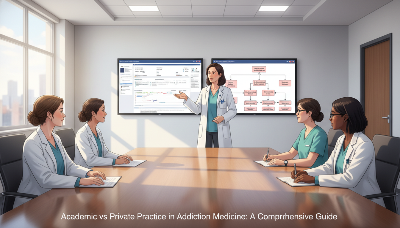 Addiction medicine physician consulting with an interdisciplinary team in an academic hospital setting Addiction medicine physician consulting with an interdisciplinary team in an academic hospital setting - addiction medicine f