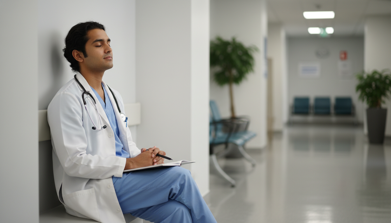 Addiction medicine fellow practicing mindful reflection between patient encounters Addiction medicine fellow practicing mindful reflection between patient encounters - addiction medicine fellowship for Reside