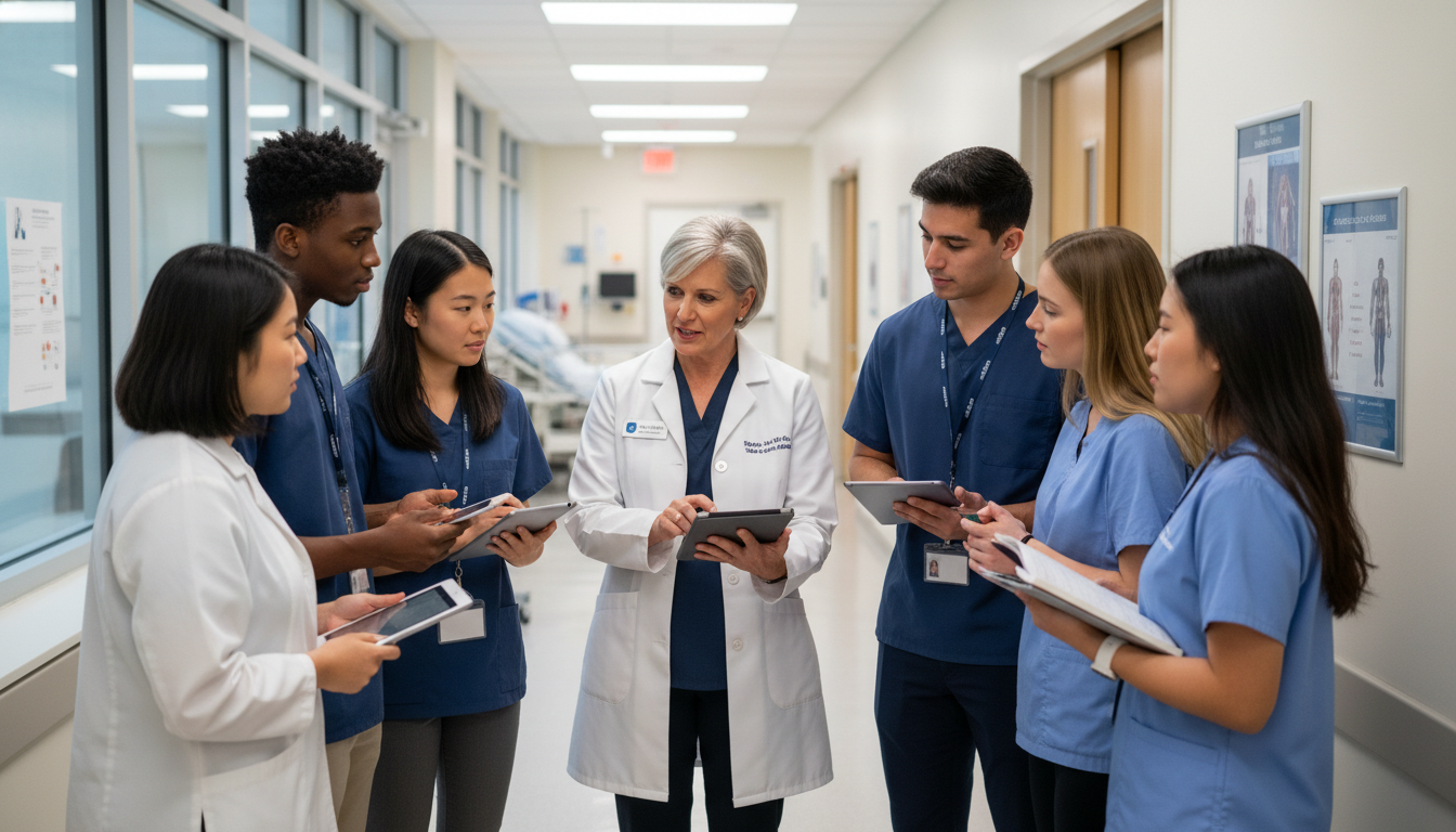 Addiction medicine attending teaching medical students during inpatient rounds - addiction medicine fellowship for Excelling