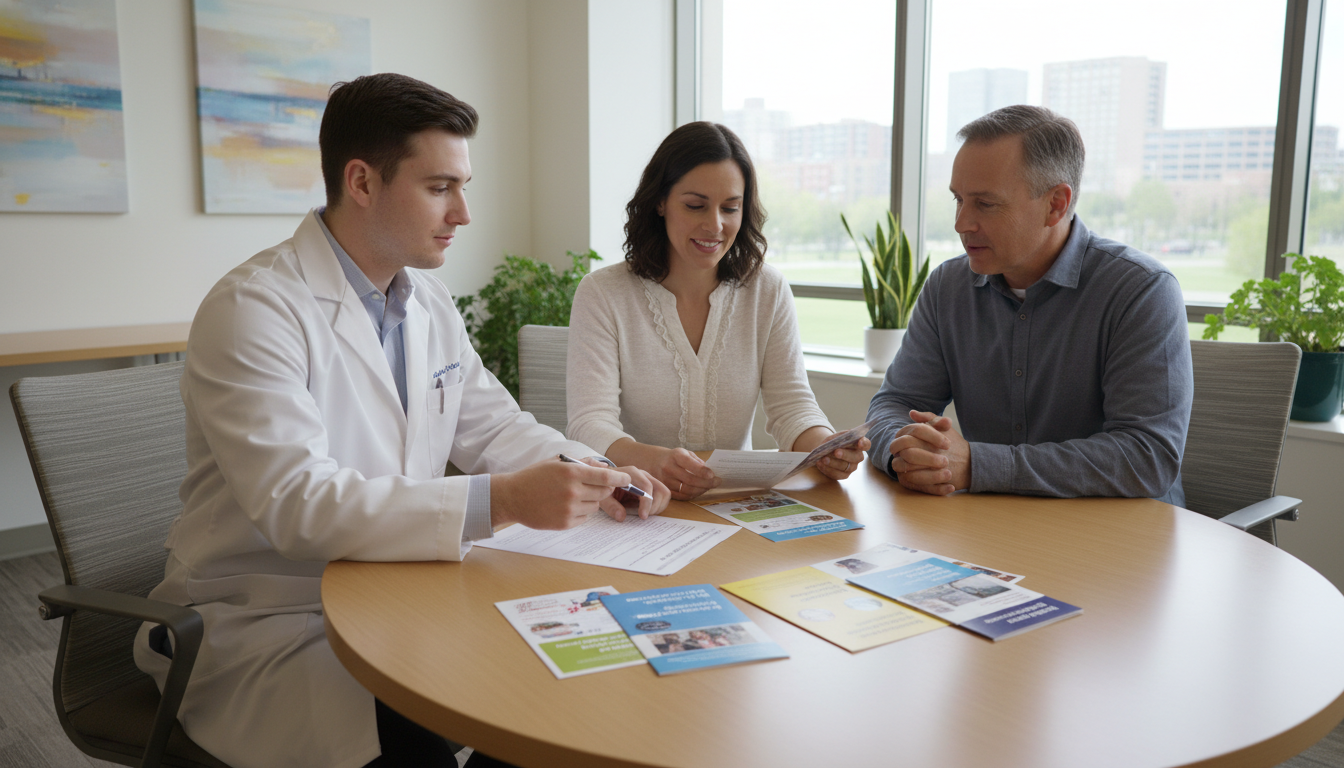 Medical student discussing addiction treatment plan with patient and social worker - addiction medicine fellowship for Excell