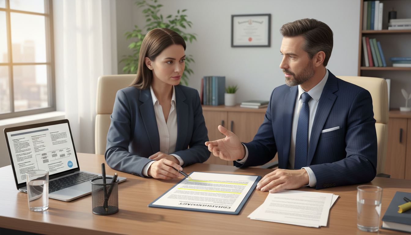 Physician attorney reviewing employment contract with addiction medicine doctor - addiction medicine fellowship for Physician