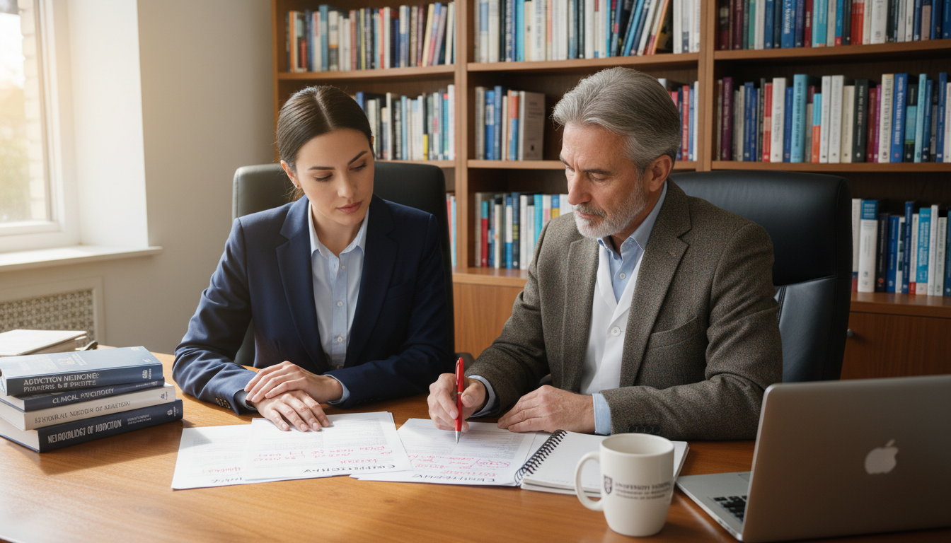 Medical student and mentor reviewing residency CV focused on addiction medicine Medical student and mentor reviewing residency CV focused on addiction medicine - addiction medicine fellowship for CV Buildi