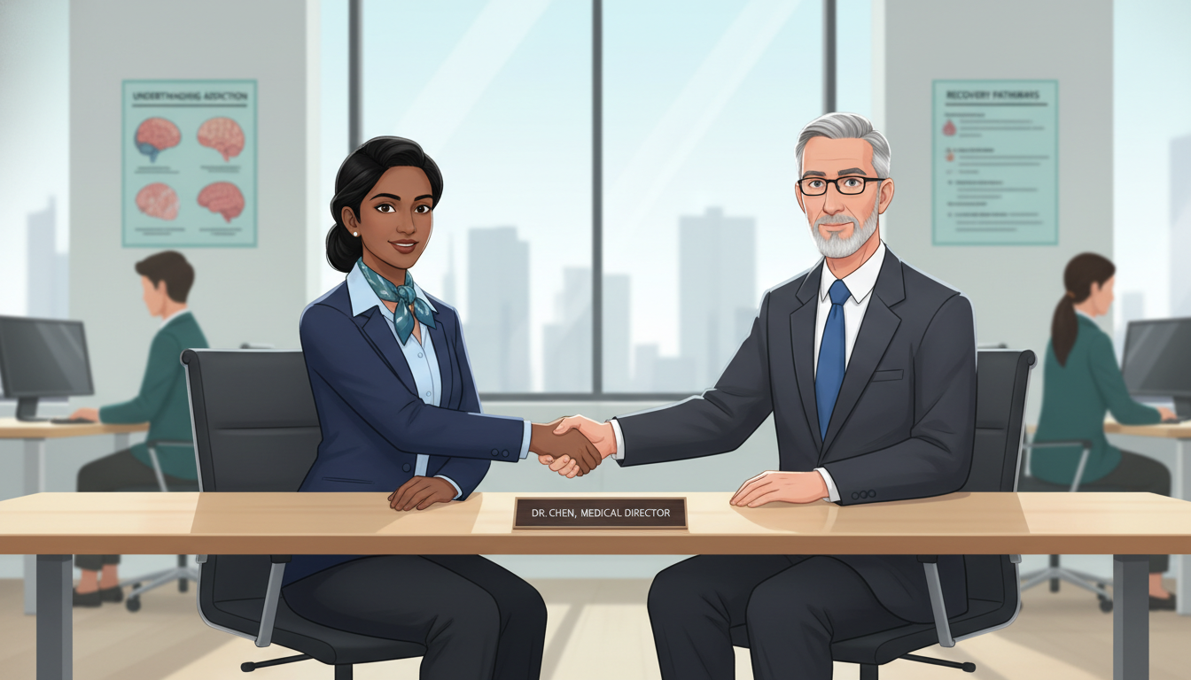 Addiction medicine physician interviewing at a treatment center Addiction medicine physician interviewing at a treatment center - addiction medicine fellowship for Job Search Timing in Addi