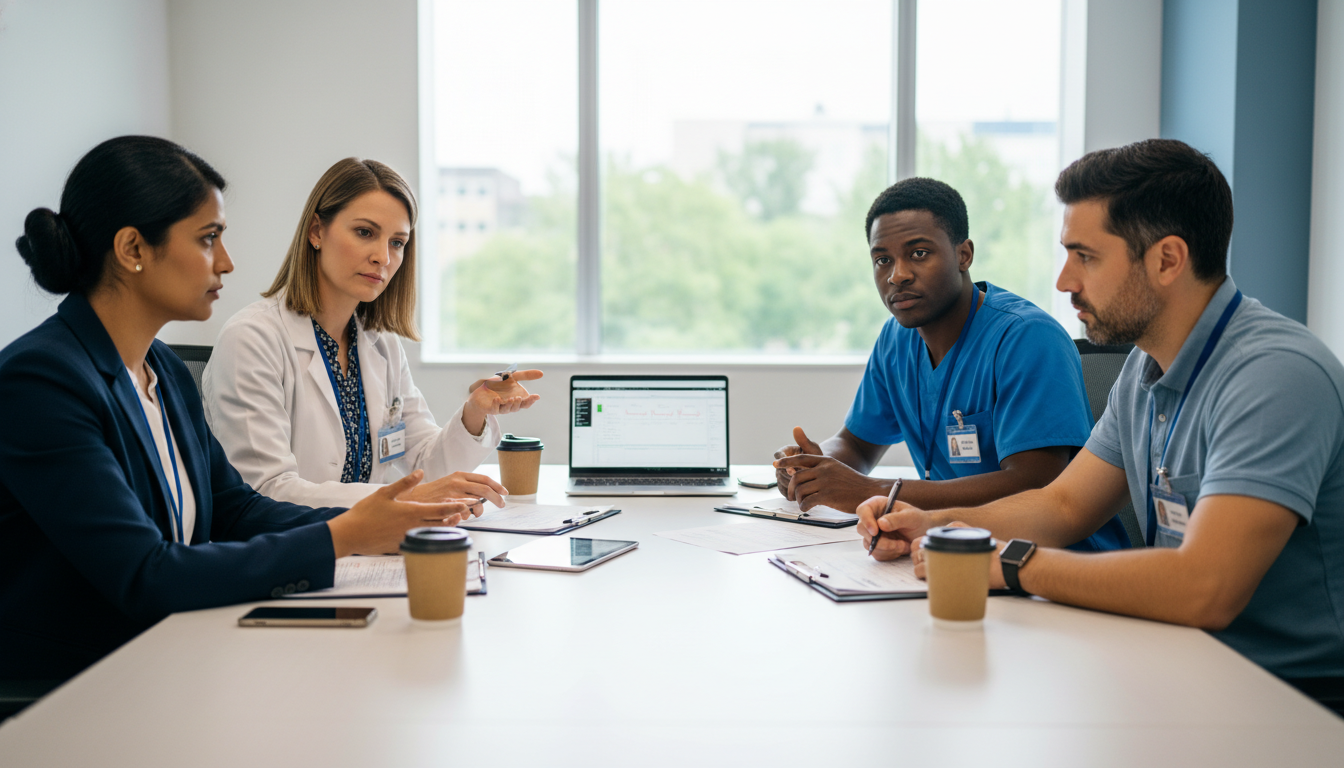 Addiction medicine team collaborating in a clinic Addiction medicine team collaborating in a clinic - addiction medicine fellowship for Locum Tenens Opportunities in Addiction