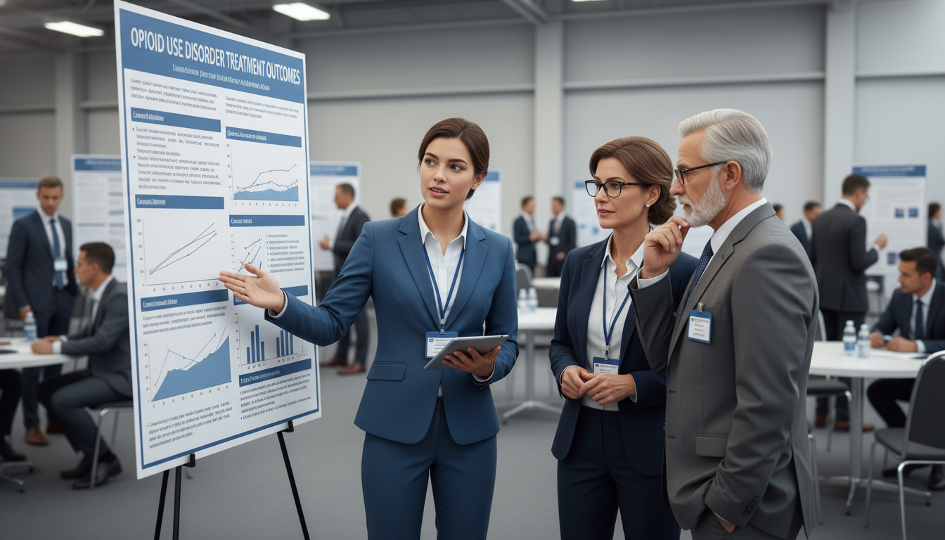 Resident presenting addiction medicine research at a conference poster session - addiction medicine fellowship for Research P