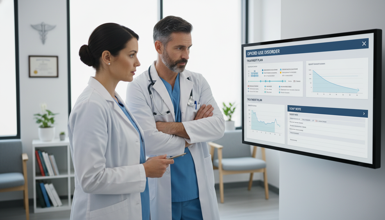 Resident working with attending physician in addiction medicine clinic - addiction medicine fellowship for SOAP Preparation i