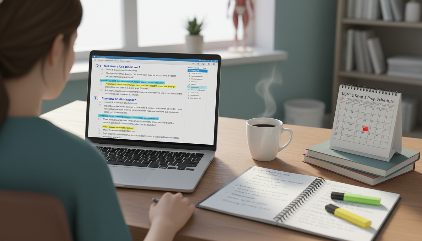 Medical student doing question bank review on USMLE Step 1 addiction topics Medical student doing question bank review on USMLE Step 1 addiction topics - addiction medicine fellowship for USMLE Step 1