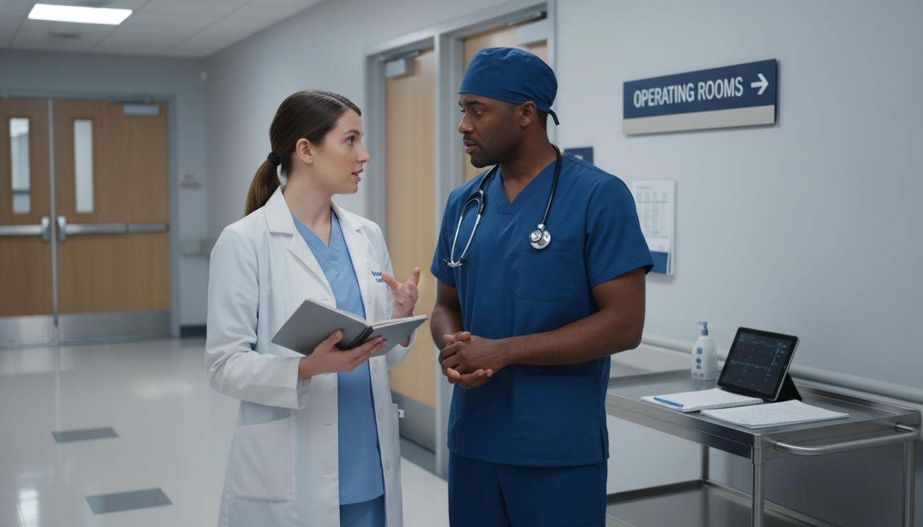 Medical student presenting an anesthesia preoperative assessment to supervising resident Medical student presenting an anesthesia preoperative assessment to supervising resident - anesthesiology residency for Excel