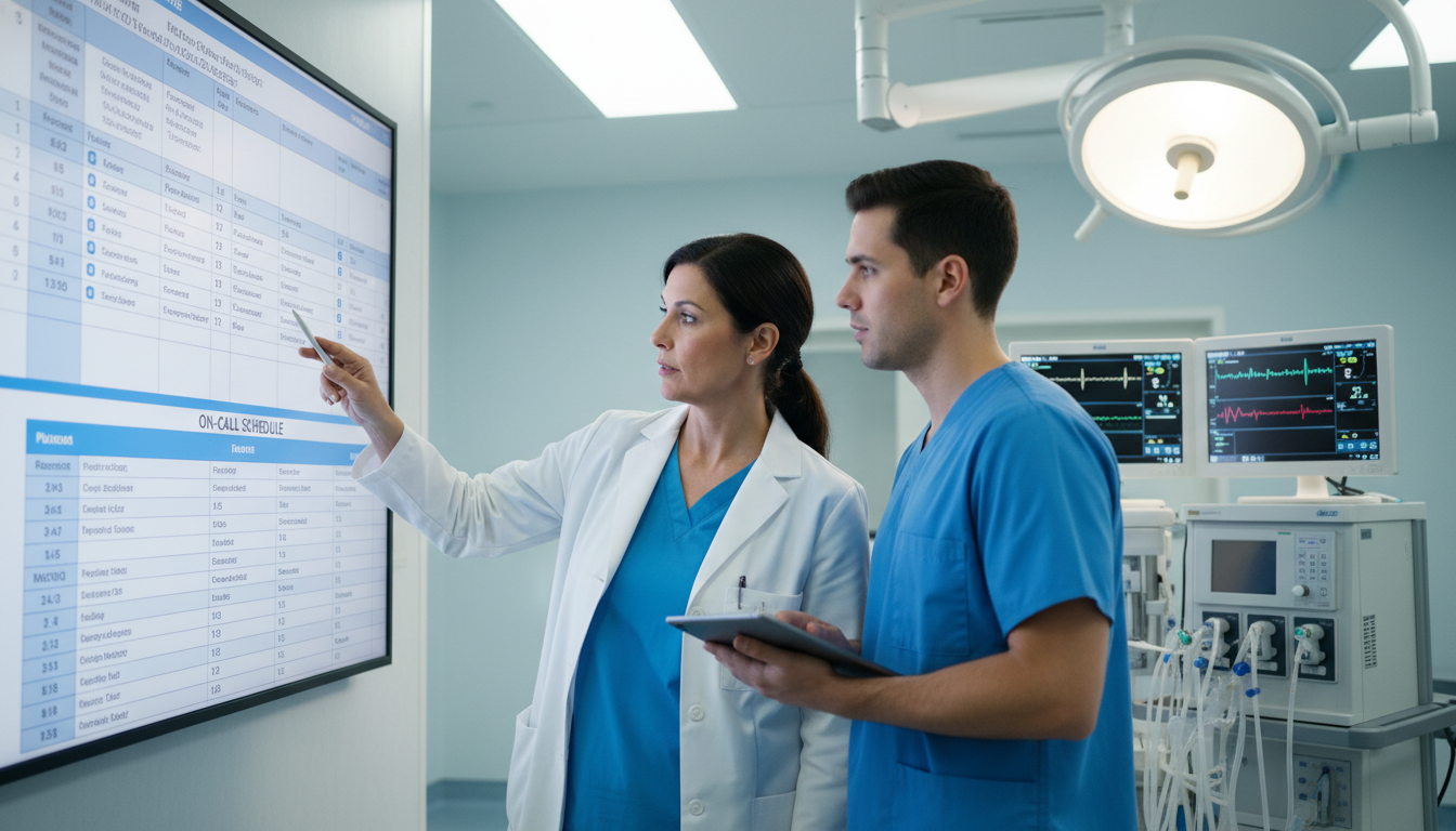 Anesthesiologist in Operating Room Discussing Schedule and Workload Anesthesiologist in Operating Room Discussing Schedule and Workload - anesthesiology residency for Physician Contract Negotia