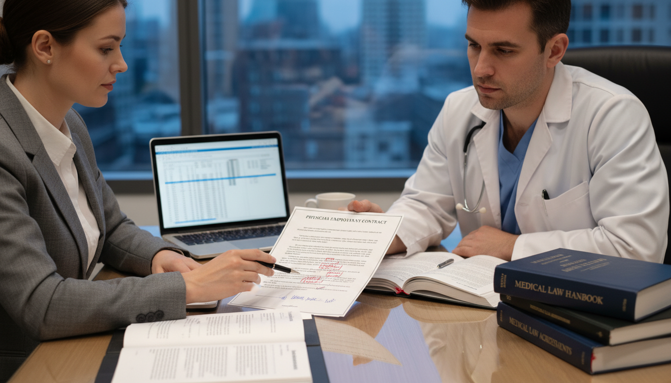 Healthcare Attorney and Anesthesiologist Reviewing Contract Language Healthcare Attorney and Anesthesiologist Reviewing Contract Language - anesthesiology residency for Physician Contract Negoti