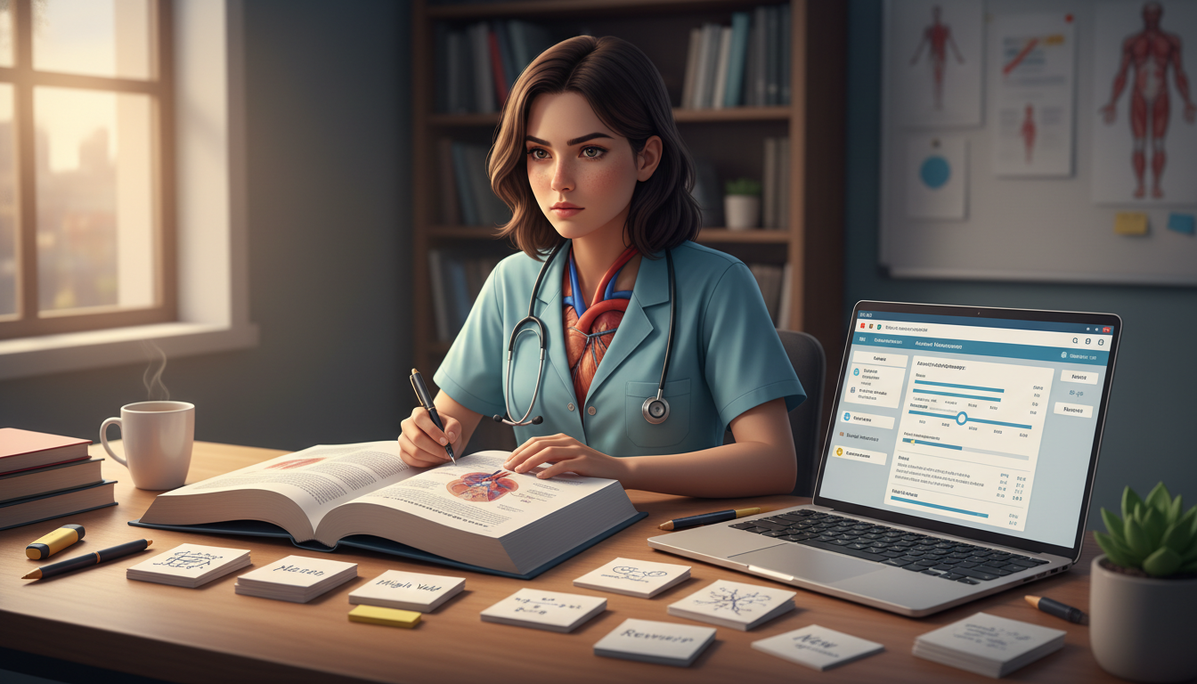 Medical student using flashcards and digital tools to study physiology Medical student using flashcards and digital tools to study physiology - anesthesiology residency for Surviving First Year of