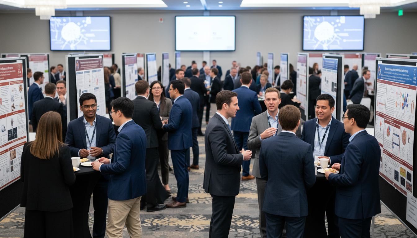 Anesthesiology professionals networking at an academic conference poster session Anesthesiology professionals networking at an academic conference poster session - anesthesiology residency for Networking in