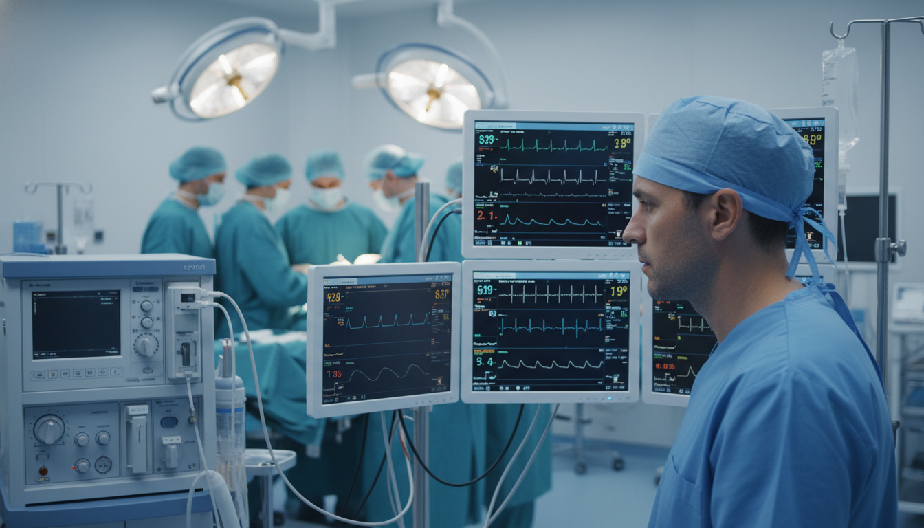 Anesthesiologist working with monitors in the operating room Anesthesiologist working with monitors in the operating room - anesthesiology residency for Physician Salary by Specialty in