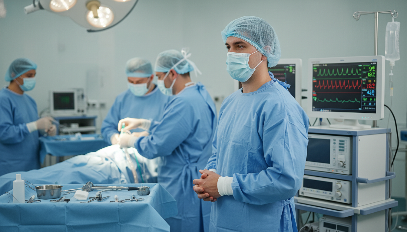 Pre-med student shadowing an anesthesiologist in the operating room Pre-med student shadowing an anesthesiologist in the operating room - anesthesiology residency for Pre-Med Preparation in Ane