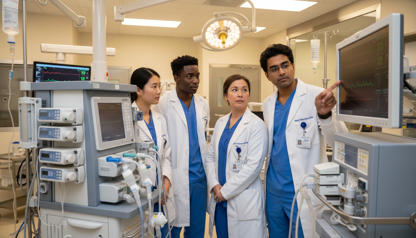 Anesthesiology residents in OR discussing case and training - anesthesiology residency for Program Selection Strategy in Anes