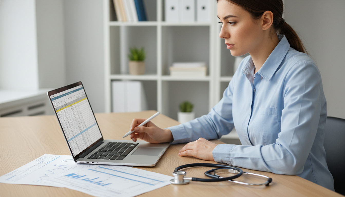 Anesthesiology resident reviewing perioperative data and charts for a research project Anesthesiology resident reviewing perioperative data and charts for a research project - anesthesiology residency for Researc