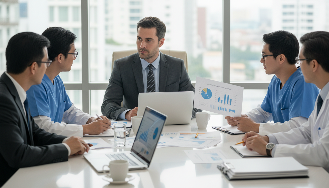 Anesthesiologist meeting with hospital administrators to discuss practice contracts - anesthesiology residency for Starting a