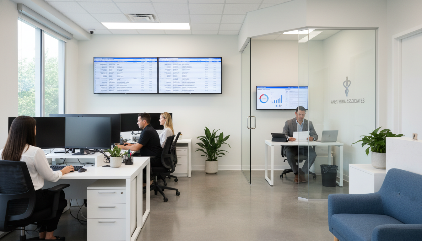 Anesthesiology private practice office with staff coordinating schedules and billing - anesthesiology residency for Starting