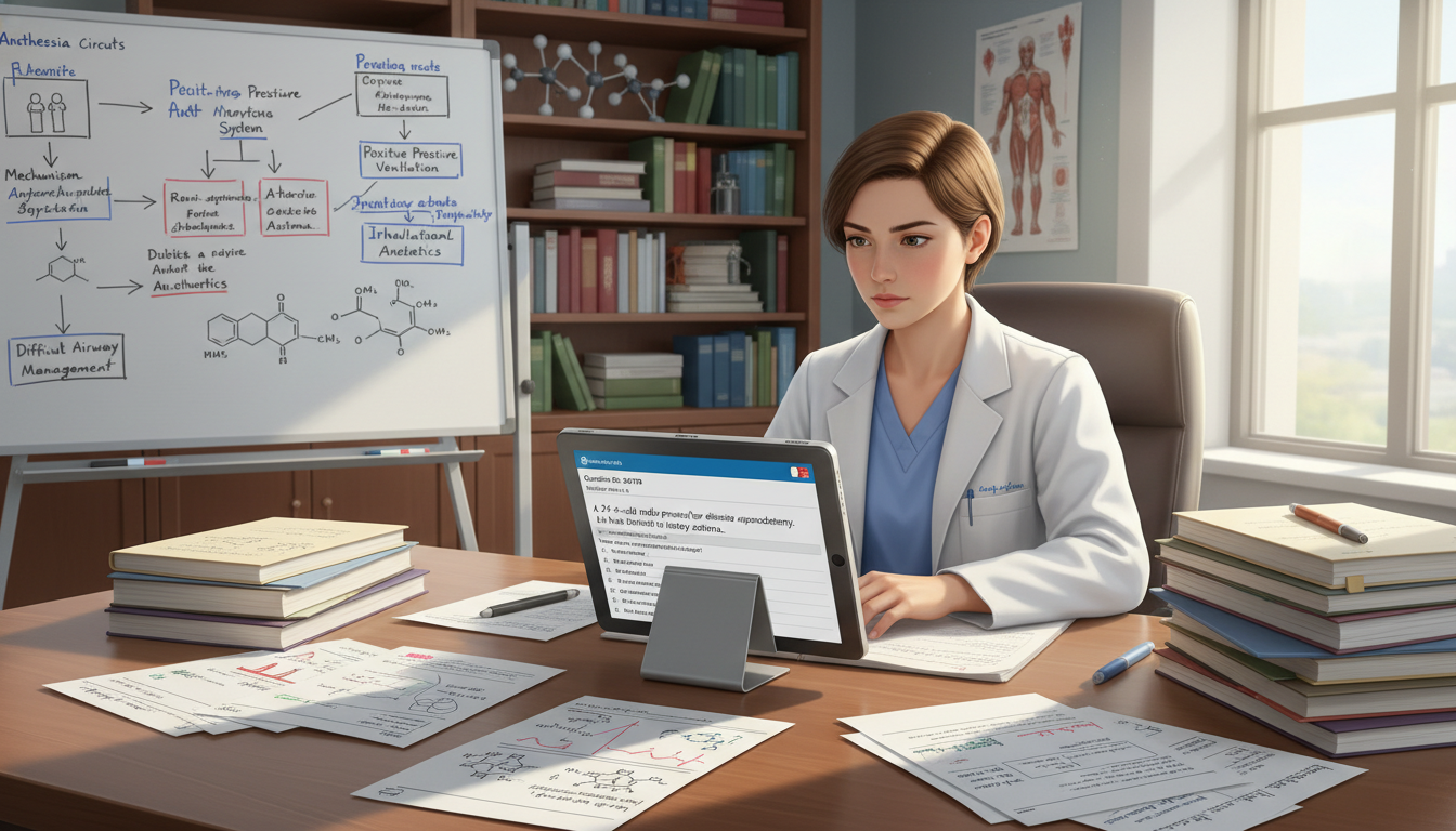 Medical student using question bank and tablet for USMLE Step 1 and anesthesiology-focused studying - anesthesiology residenc