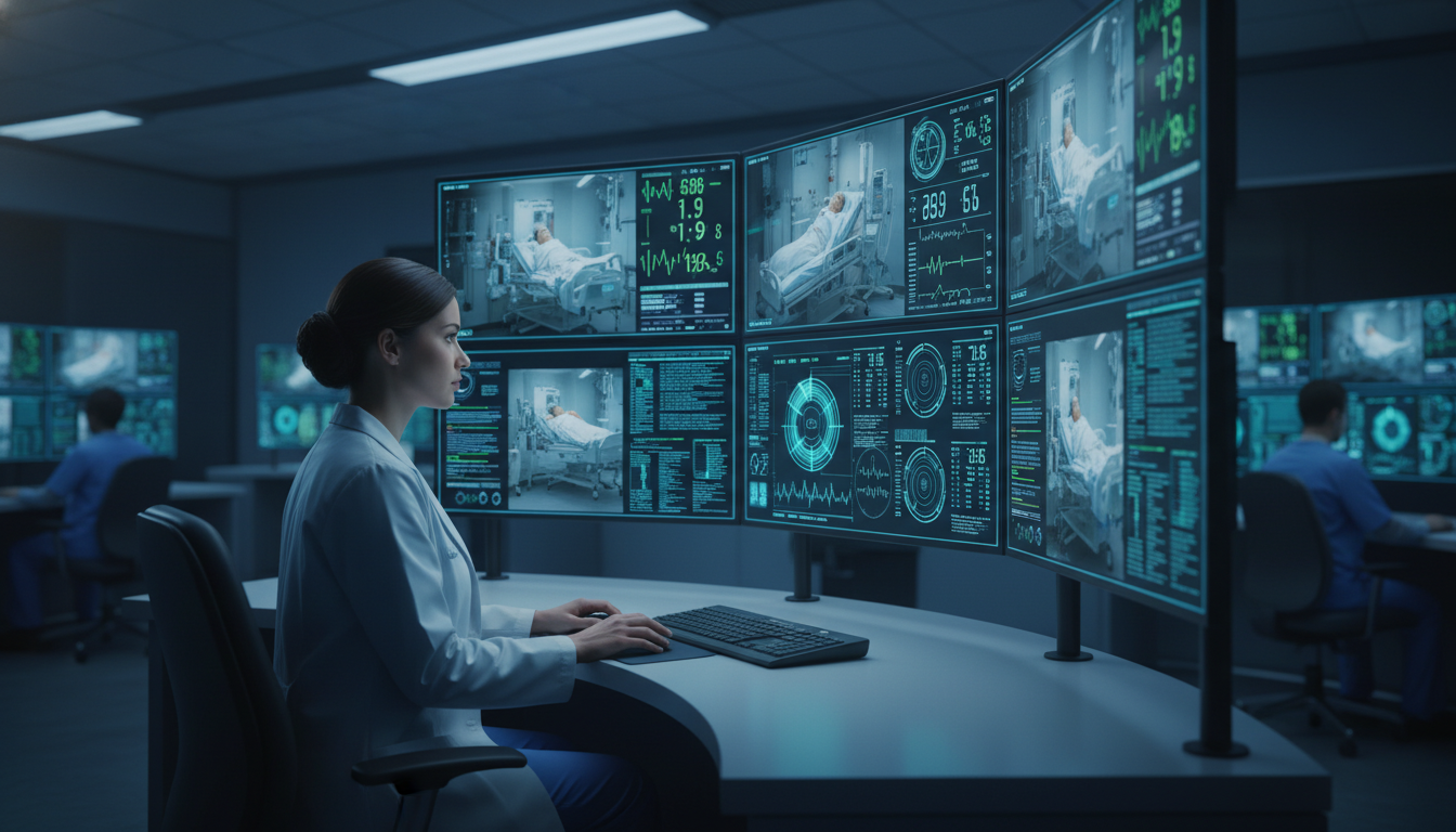 Tele-ICU anesthesiologist monitoring multiple critical care patients remotely Tele-ICU anesthesiologist monitoring multiple critical care patients remotely - anesthesiology residency for Telemedicine Car