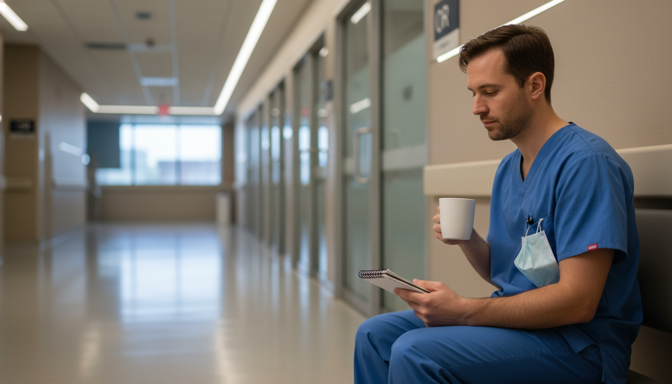 Anesthesiology resident taking a short break during a busy call shift - anesthesiology residency for Managing Residency Work