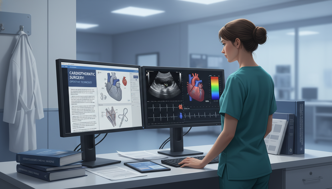 Medical student studying cardiothoracic surgery textbooks and imaging - cardiothoracic surgery residency for Excelling in Cli
