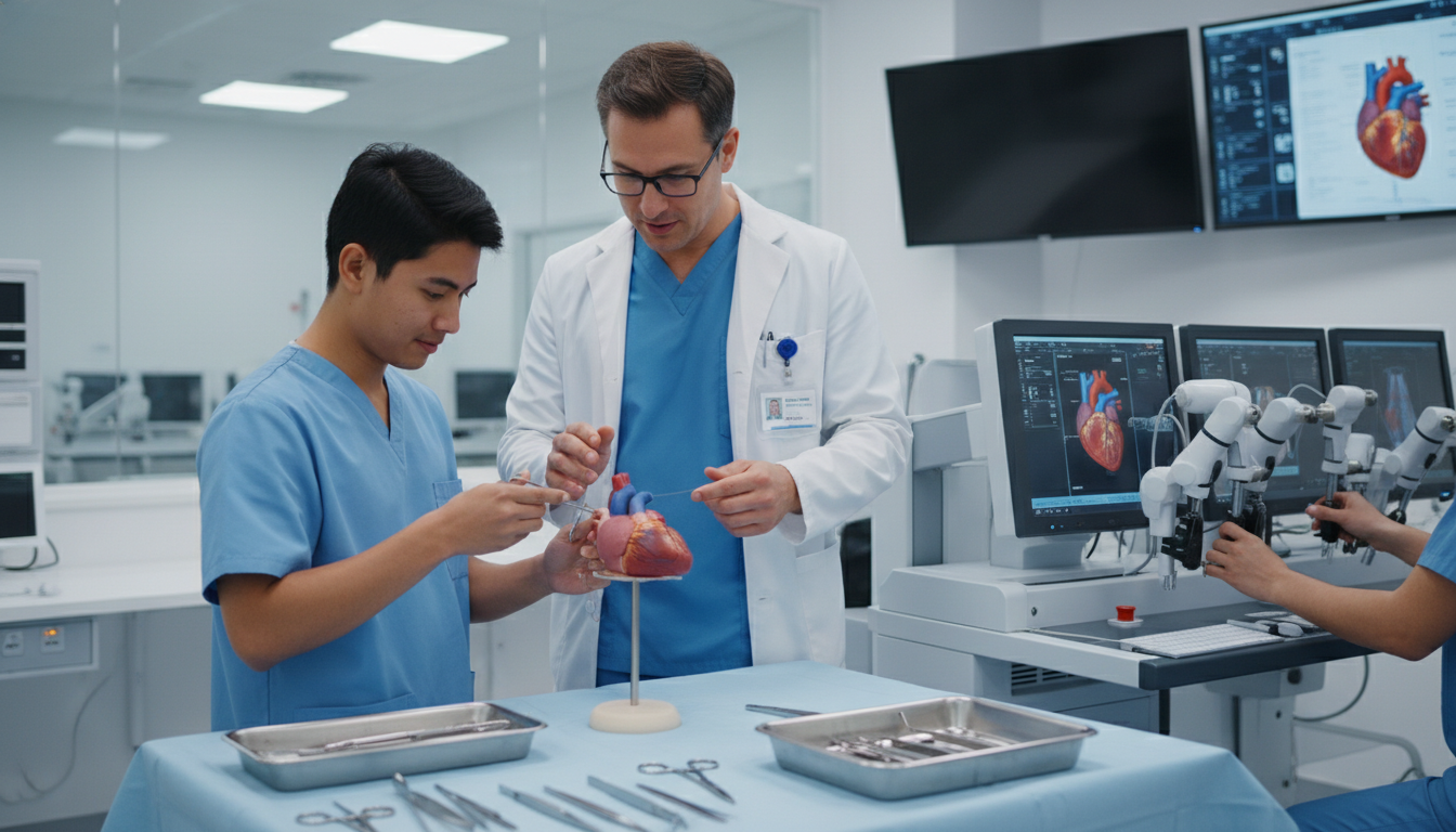 Cardiothoracic surgery resident mentoring medical student in skills lab Cardiothoracic surgery resident mentoring medical student in skills lab - cardiothoracic surgery residency for CV Building in