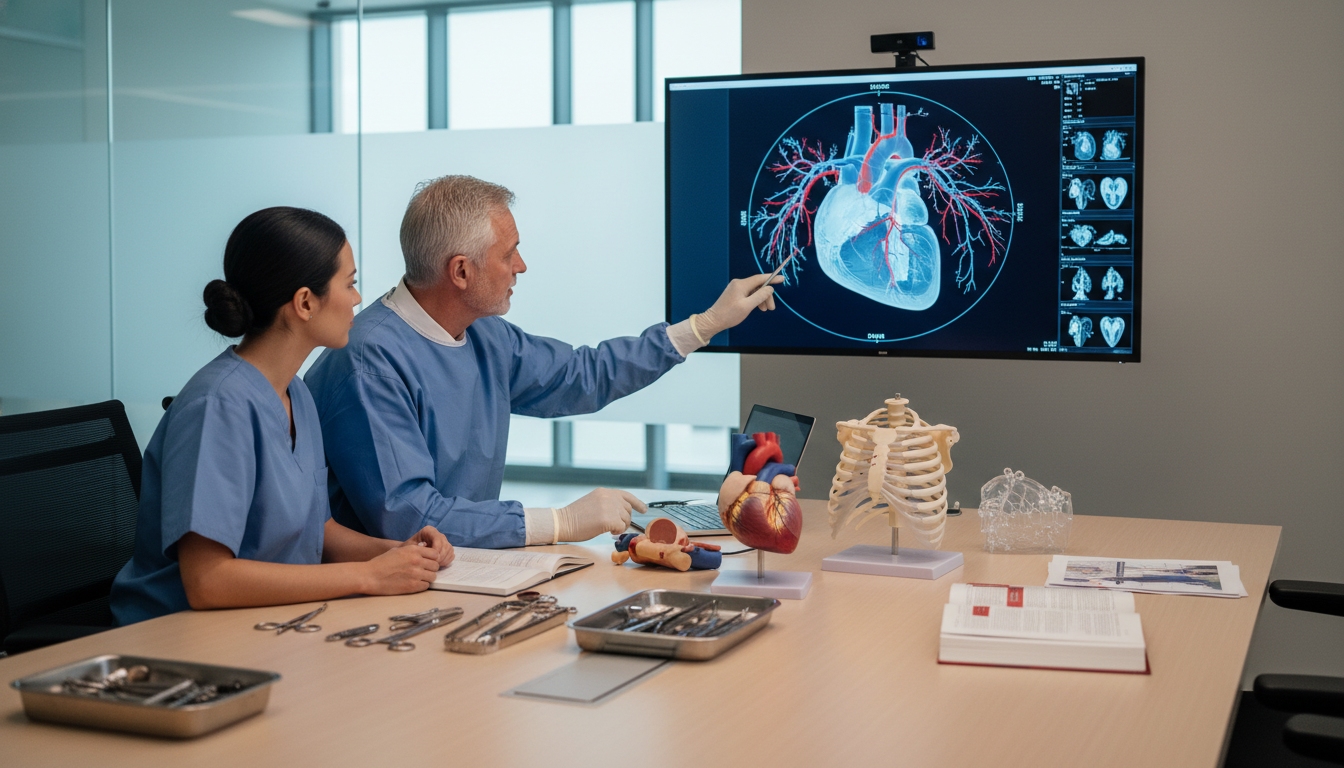 Cardiothoracic surgery trainee reviewing imaging with mentor Cardiothoracic surgery trainee reviewing imaging with mentor - cardiothoracic surgery residency for H-1B Sponsorship Programs