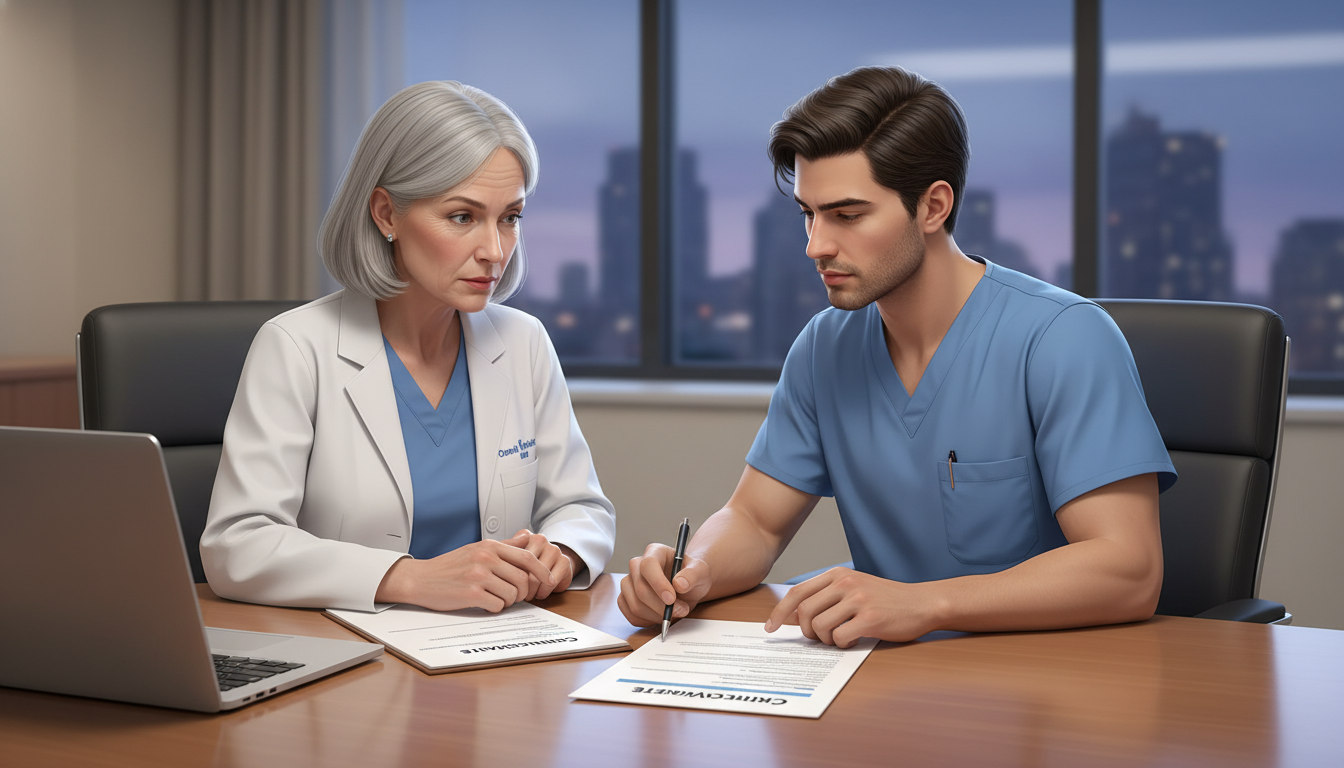 Cardiothoracic surgery fellow discussing career plans with mentor - cardiothoracic surgery residency for Job Search Timing in