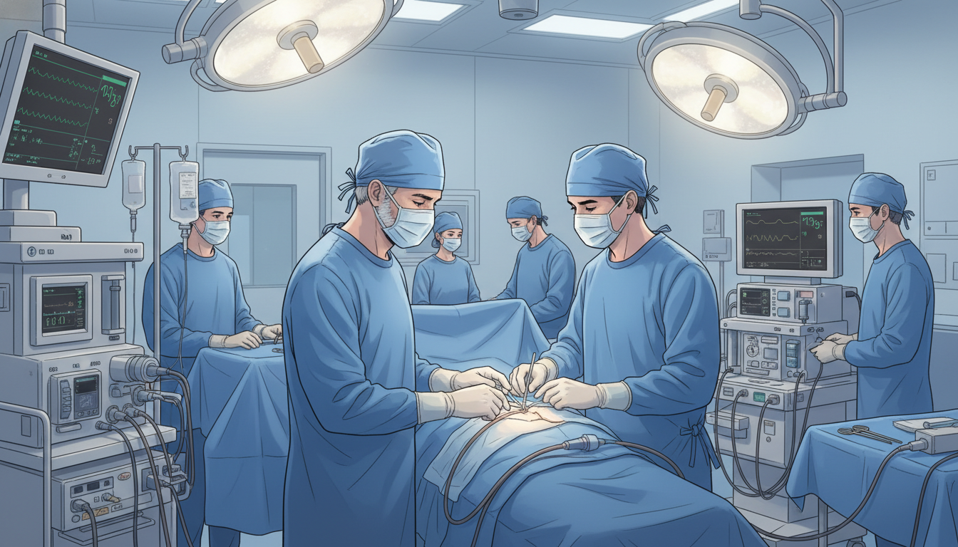Surgeon evaluating operative performance of a medical student in the OR Surgeon evaluating operative performance of a medical student in the OR - cardiothoracic surgery residency for Letters of Rec