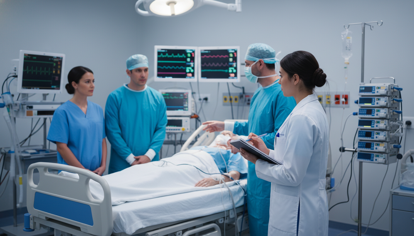 Medical student taking notes while shadowing cardiothoracic surgery team in ICU - cardiothoracic surgery residency for Medica