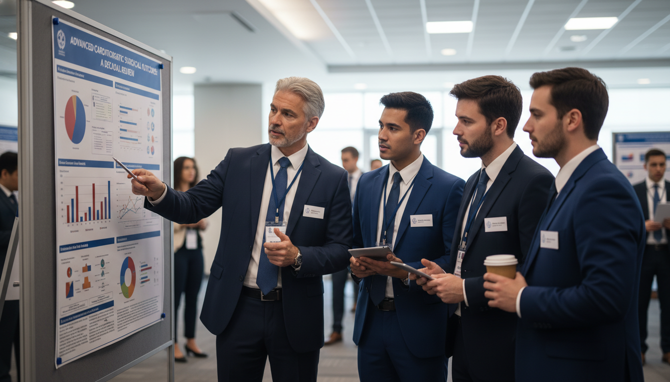 Surgical residents networking at a cardiothoracic surgery conference poster session Surgical residents networking at a cardiothoracic surgery conference poster session - cardiothoracic surgery residency for Ne