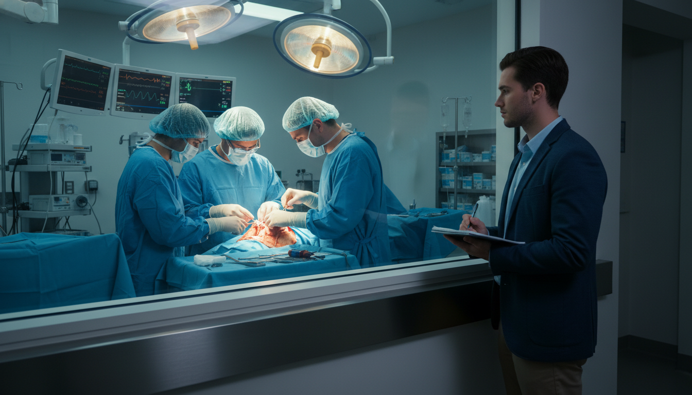 Premed student observing open-heart surgery through OR viewing window Premed student observing open-heart surgery through OR viewing window - cardiothoracic surgery residency for Pre-Med Preparat